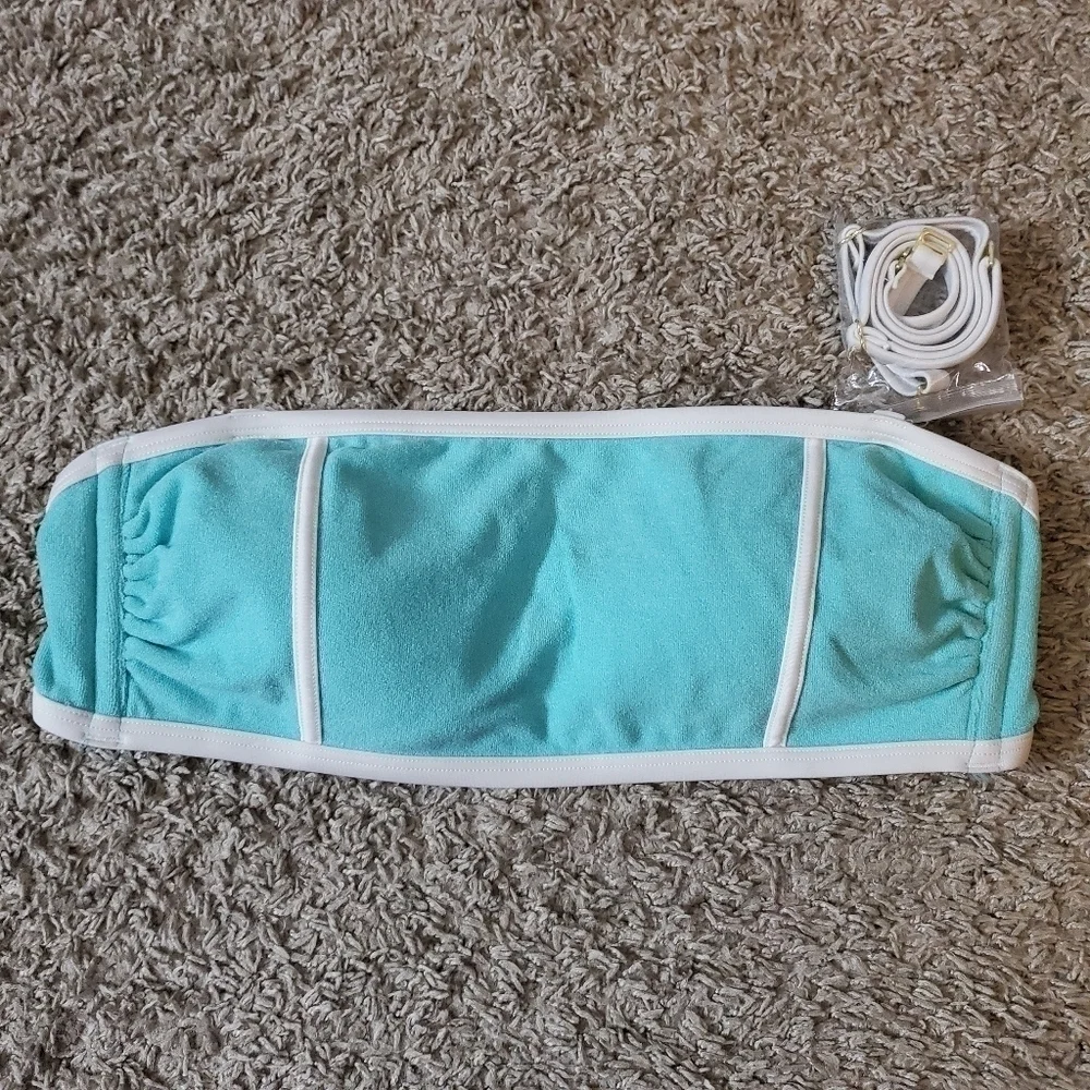 Blue Bandeau Light Blue Convertible Bikini Top with Straps